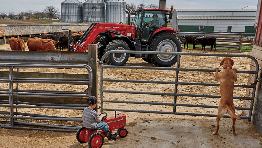 Case Tractor moving hay at farm